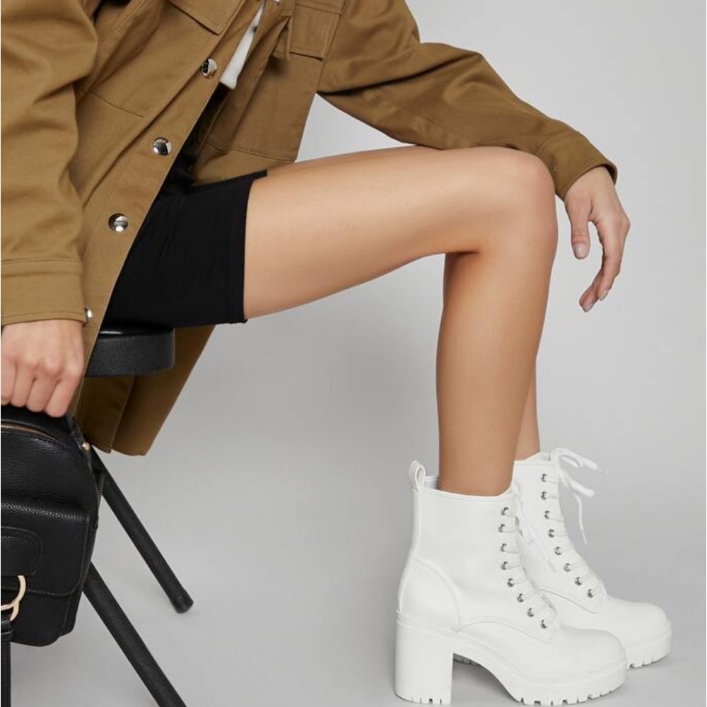 White lug sole chunky boots